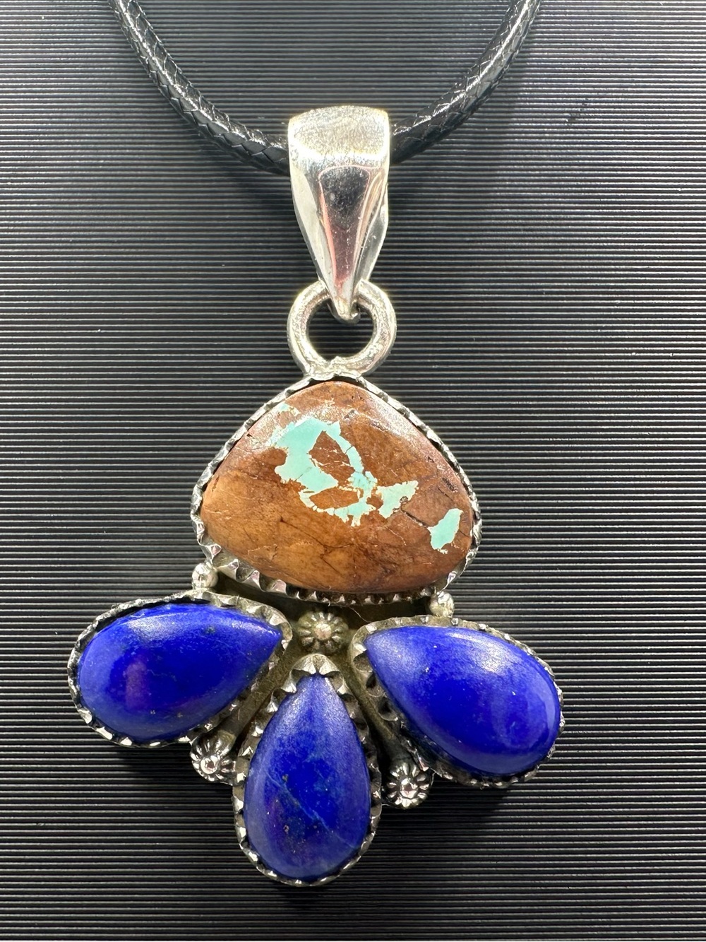 Royston Ribbon Turquoise & Lapis Lazuli Sterling Silver 925 Handmade Pendant